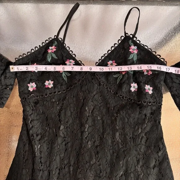 Lulumari Babydoll Dress Womens Large Sheer Lace Overlay Floral Cottage Fairy - Picture 6 of 9